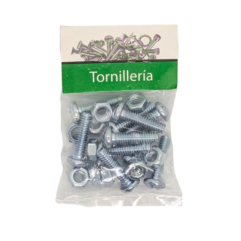 Tornillos Tipo Estufa Galvanizados con Cabeza Redonda de 1/4 x 1 Plg y Tuerca en Bolsa de 10 Unidades