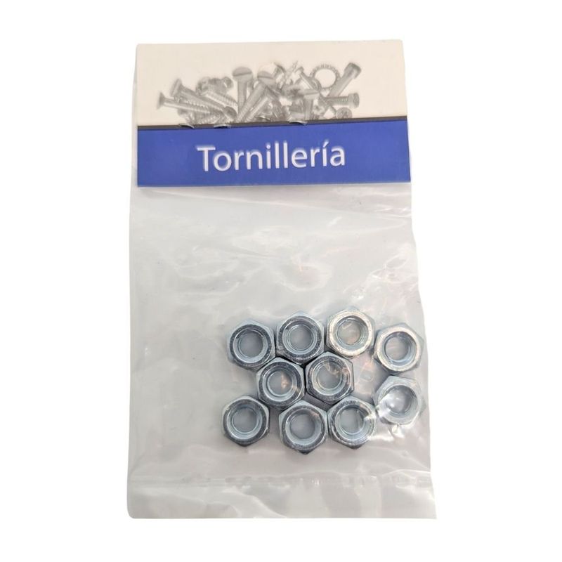 Tuerca Hexagonal de Acero Grado 2 Galvanizado NC 1/4 Plg 20 Hilos Bolsa con 10 Piezas