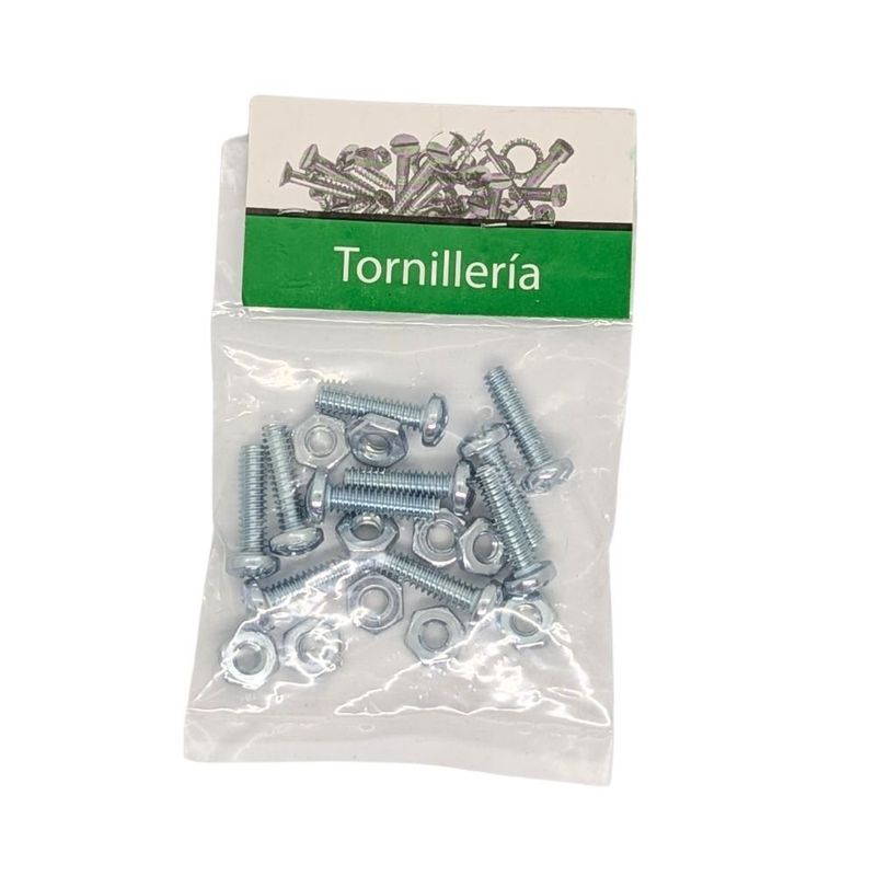 Tornillos Tipo Estufa Galvanizados con Cabeza Redonda de 3/16 x 3/4 Plg y Tuerca en Bolsa de 10 Unidades