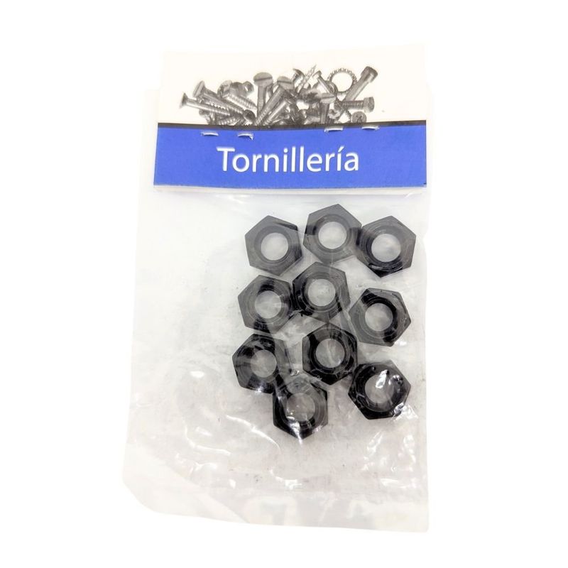 Tuerca Hexagonal Métrica de Acero Negro M8 x 1.25 Bolsa con 10 Piezas