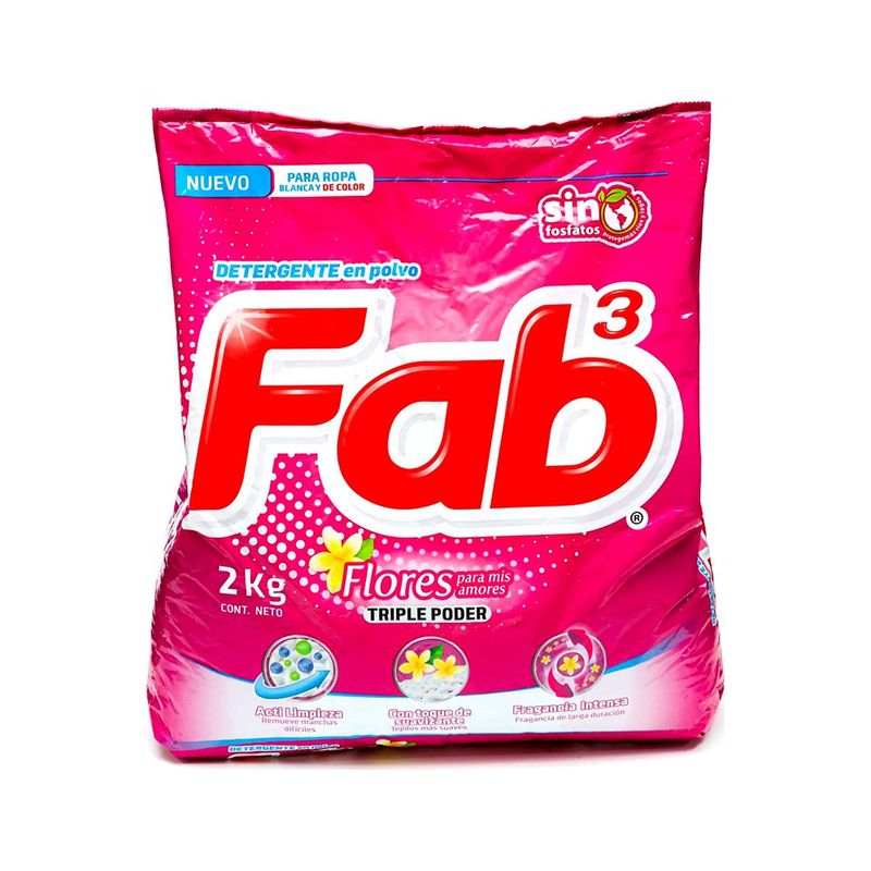 Detergente en Polvo Triple Poder con Aroma Flores y en Bolsa de 2 Kg