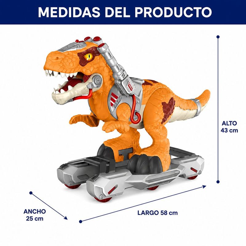 Montable de Dinosaurio con Spray de Niebla, Ojos LED, Música y 6 Ruedas con Bloqueo - Presentación Surtida