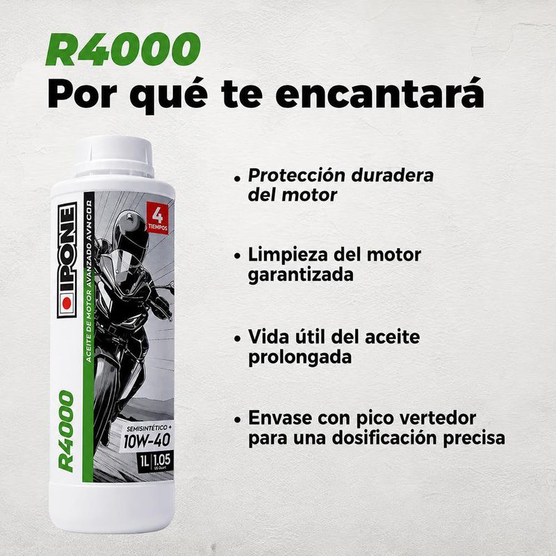 Aceite de Motor Semisintético 10W-40 para Moto de 4 Tiempos de 1 L