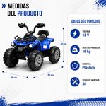Cuatrimoto Infantil Eléctrica de 12 V con Luces y 2 Velocidades Color Azul