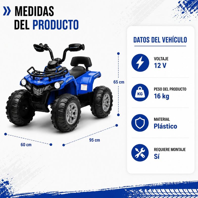 Cuatrimoto Infantil Eléctrica de 12 V con Luces y 2 Velocidades Color Azul