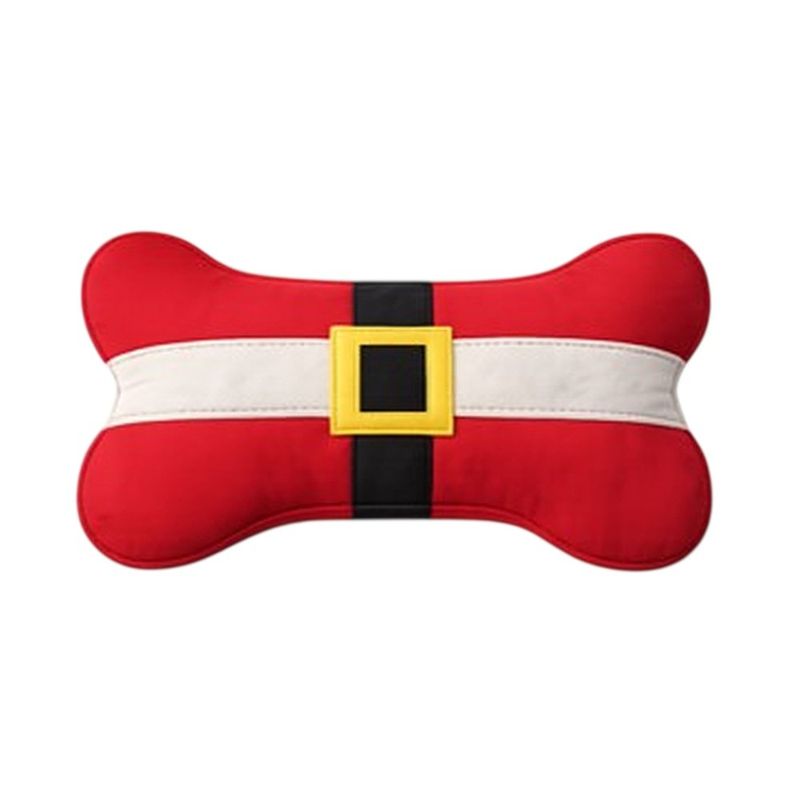Cama Tipo Cojín en Forma de Hueso Navideño para Mascota en Color Rojo