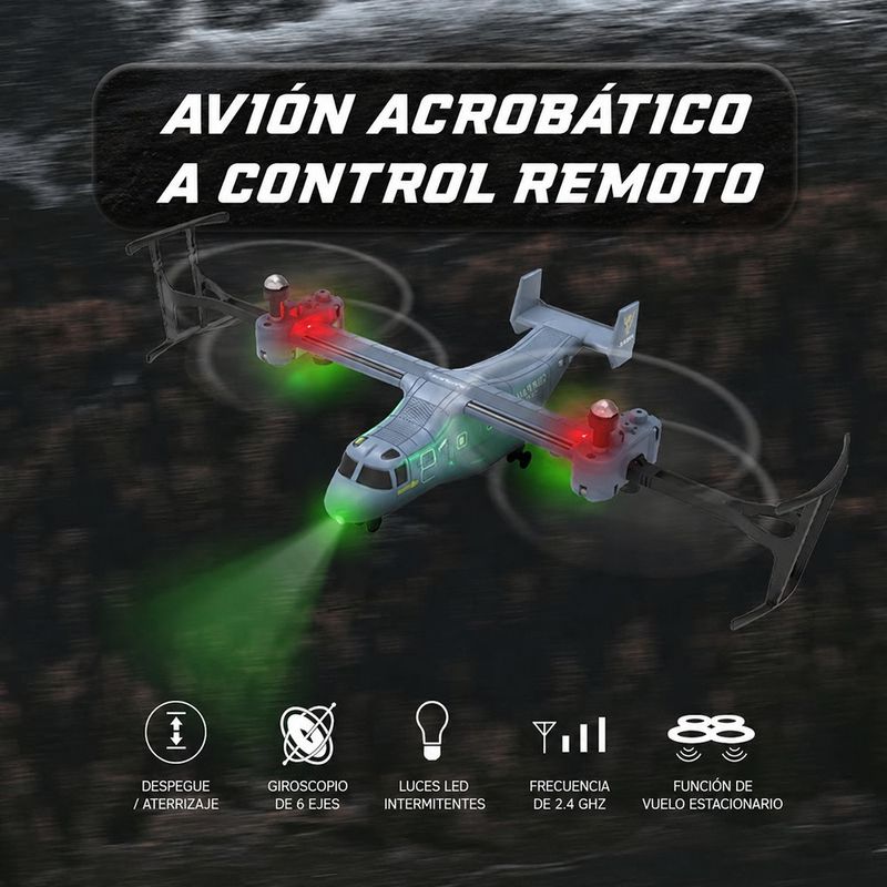 Avión RC Osprey V22 2.4 GHz con Giroscopio de 6 Ejes Color Gris