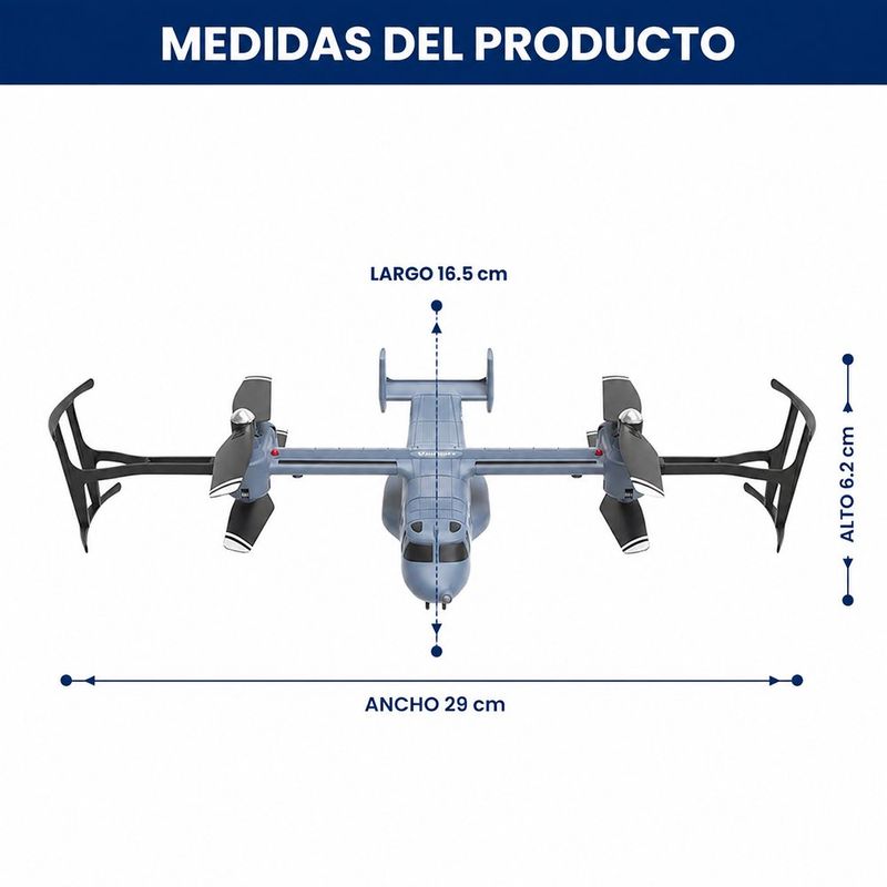 Avión RC Osprey V22 2.4 GHz con Giroscopio de 6 Ejes Color Gris