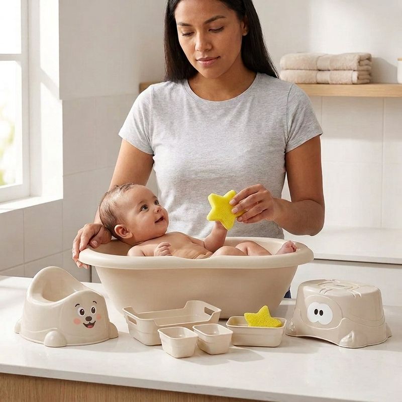 Set Baby Shower Infantil Unisex 9 Piezas Beige