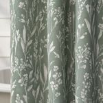 Set de Cortina de Baño con Ganchos y Alfombra Diseño Botánico Color Verde 14 Piezas