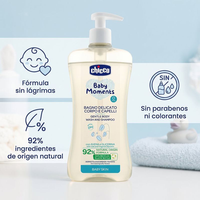Gel de Baño Cuerpo y Cabello Baby Moments con Avena y Glicerina 500 mL