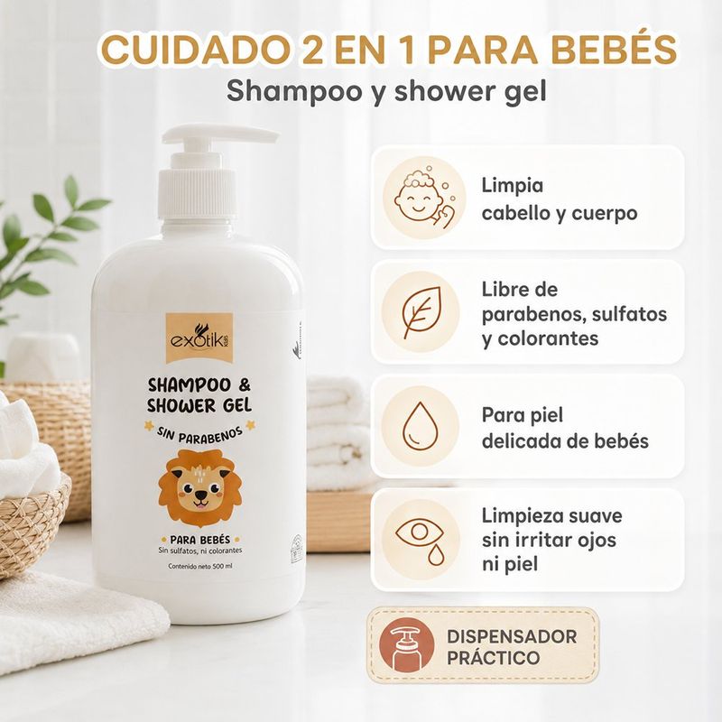 Shampoo y Gel de Ducha 2 en 1 para Bebés sin Parabenos 500 mL