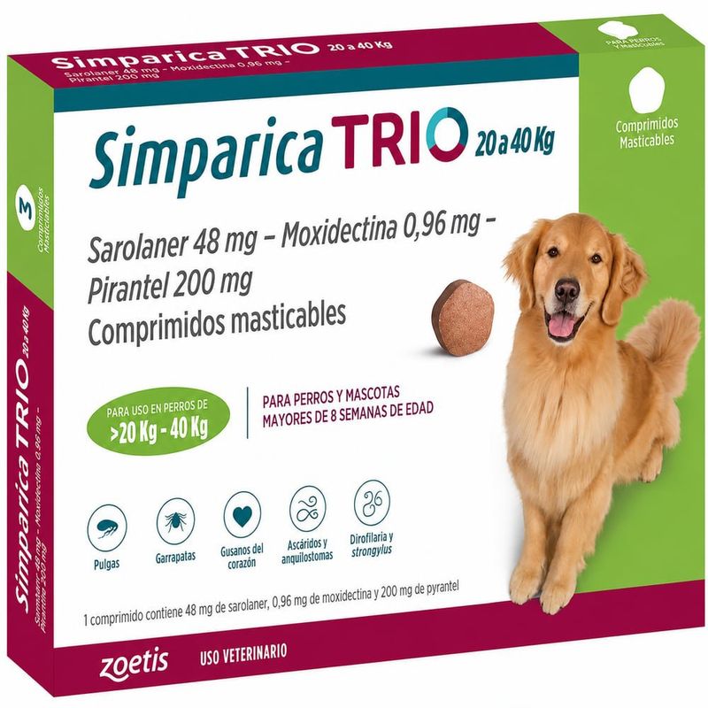 Antiparasitario Simparica Trio 48 mg para Perros de 20 a 40 kg 3 Tabletas