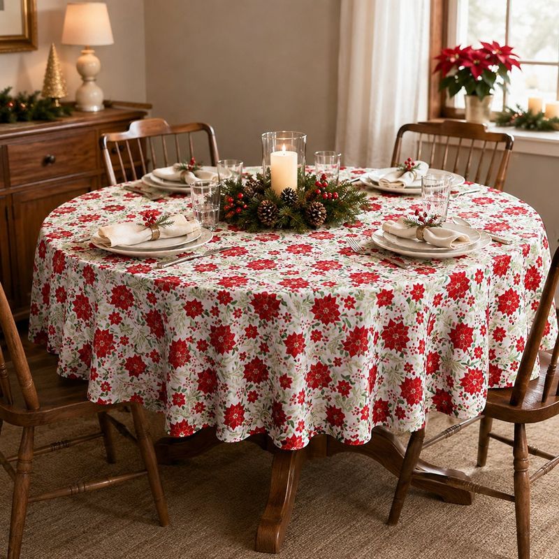 Mantel Navideño Redondo Estampado de Pascuas 178 cm