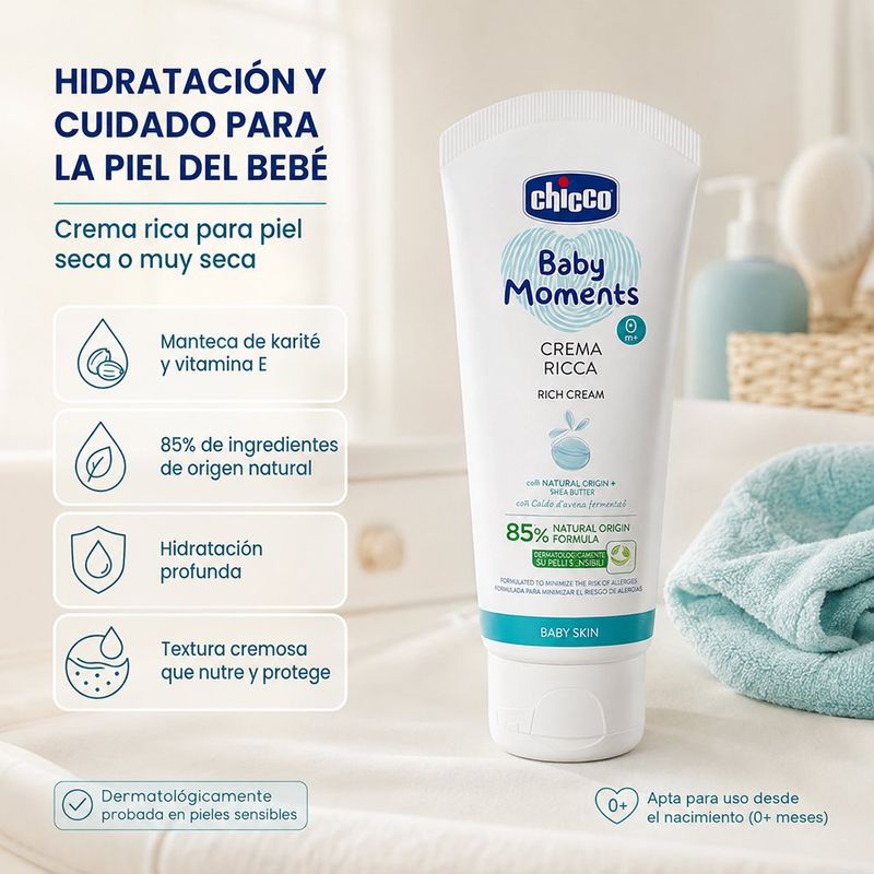 Crema Corporal Ricca Baby Moments Hidratación Intensiva con Karité 100 mL