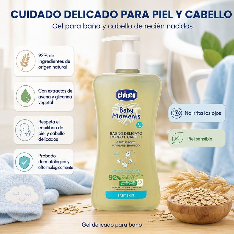 Gel de Baño para Cuerpo y Cabello Baby Moments Piel Delicada 200 mL