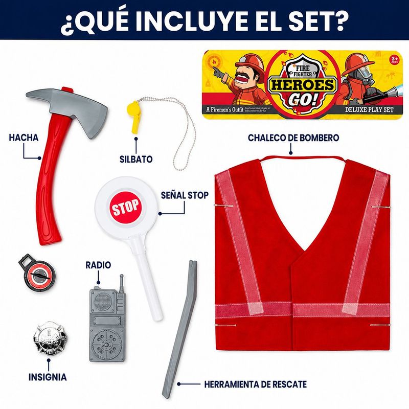 Set de Bombero Infantil Heroes Go con Chaleco y Accesorios