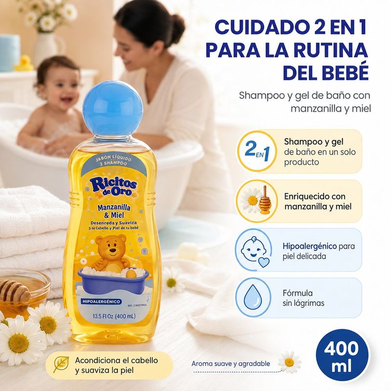 Shampoo y Gel de Ducha Ricitos de Oro Aroma Manzanilla y Miel 400 mL