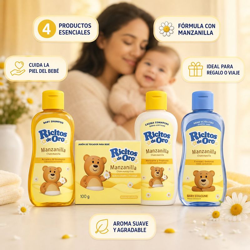 Mini Kit de Cuidado Infantil Ricitos de Oro Aroma Manzanilla 4 Piezas