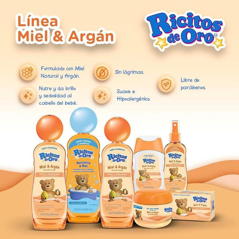 Shampoo Hipoalergénico Ricitos de Oro de Miel y Argán 400 mL