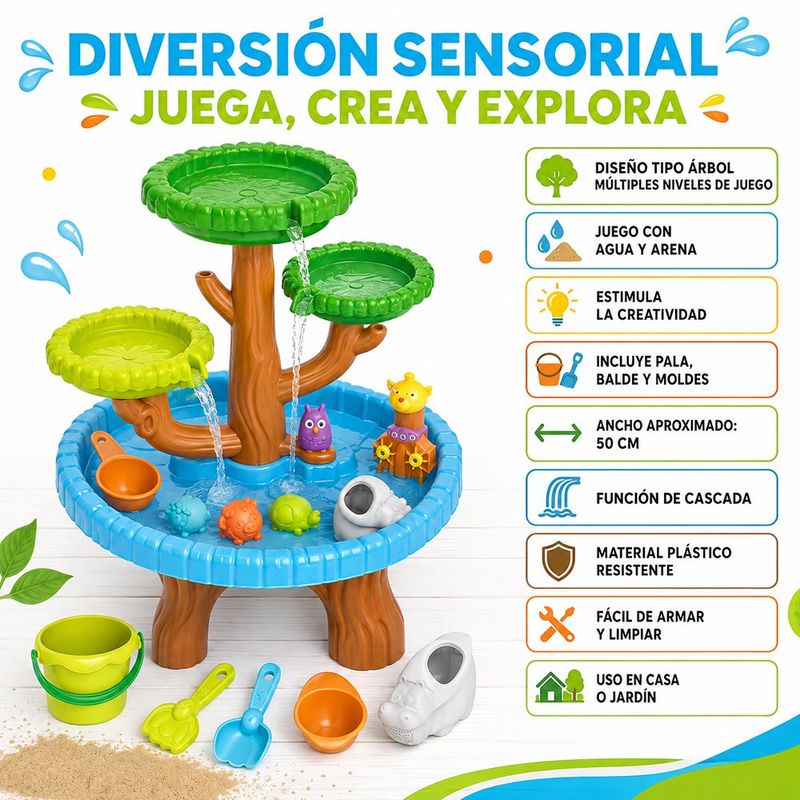 Mesa de Agua Infantil con Árbol Interactivo y Accesorios de Playa
