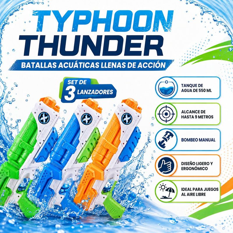 Set de 3 Pistolas de Agua X Shot Typhoon Thunder de 550 mL Multicolor