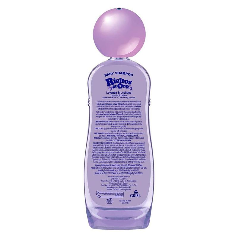 Shampoo para Bebé Ricitos de Oro de Lavanda y Lechuga Aroma Relajante Hipoalergénico 400 mL