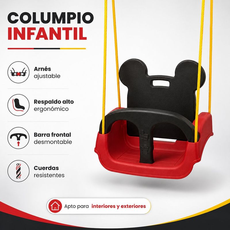 Columpio Infantil con Arnés Diseño Mickey Mouse Color Rojo y Negro