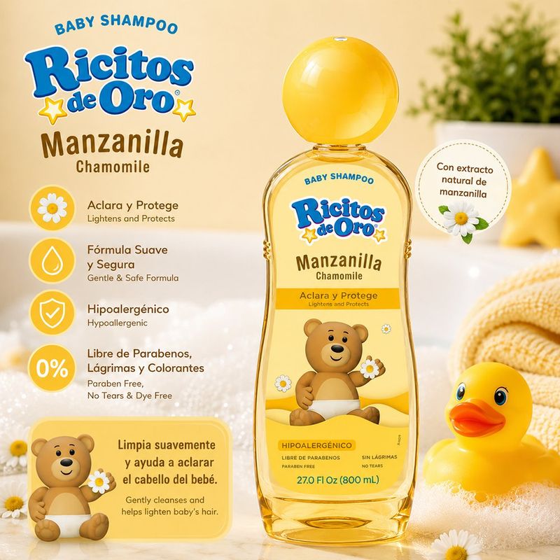 Shampoo para Bebé Ricitos de Oro de Manzanilla Aclara y Protege el Cabello Hipoalergénico 800 mL