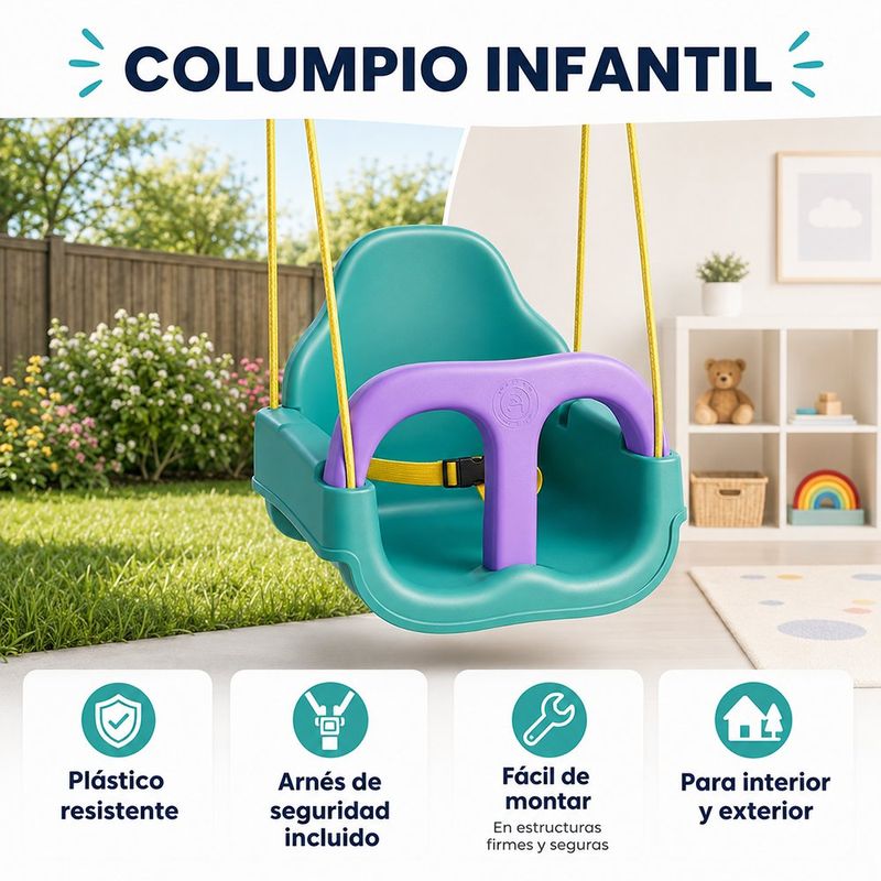 Columpio Infantil de Plástico con Arnés Diseño Stitch