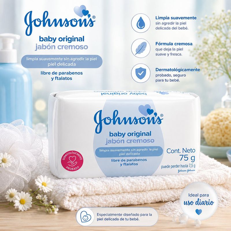 Jabón Cremoso para Bebé Johnson's Baby Original 75 Gramos Libre de Parabenos