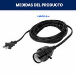 Extensión con Socket de 4 Metros con Interruptor de Barra y Base E26/E27 Color Negro