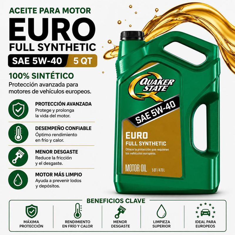 Aceite para Motor Euro Full Synthetic SAE 5W-40 5 qt