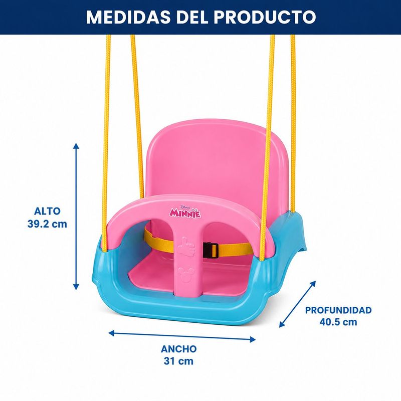 Columpio Infantil 3 en 1 con Arnés Diseño de Minnie Mouse Color Rosado