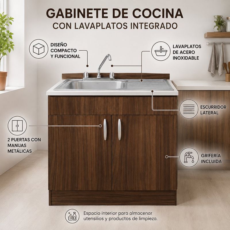 Mueble Liverpool con Lavatrastos Derecho de 90 x 51 x 90 Cm Color Café