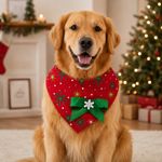 Bandana Navideña para Mascota en Color Rojo con Moño Verde