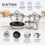 Batería de Cocina 7 Piezas de Acero Inoxidable Color Plateado