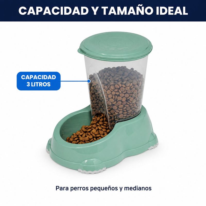 Dispensador de Comida para Perro con Base Antideslizante de 1.5 L Color Verde