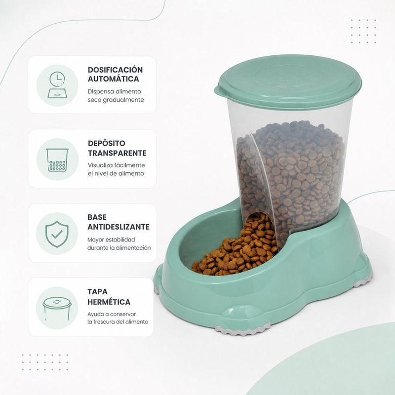 Dispensador de Comida para Perro con Base Antideslizante de 1.5 L Color Verde