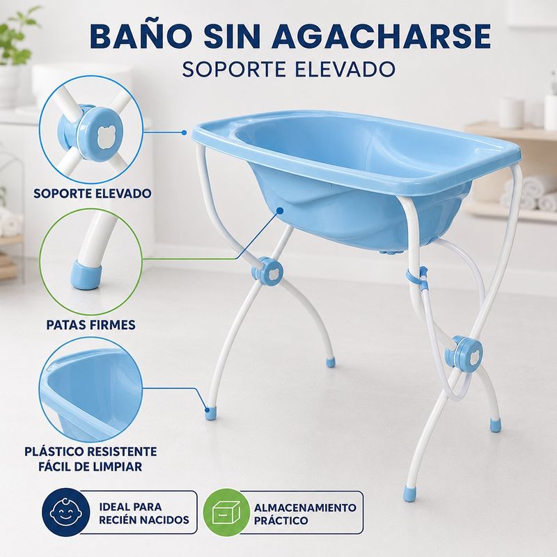 Bañera Infantil Carinho con Soporte Plegable Color Celeste