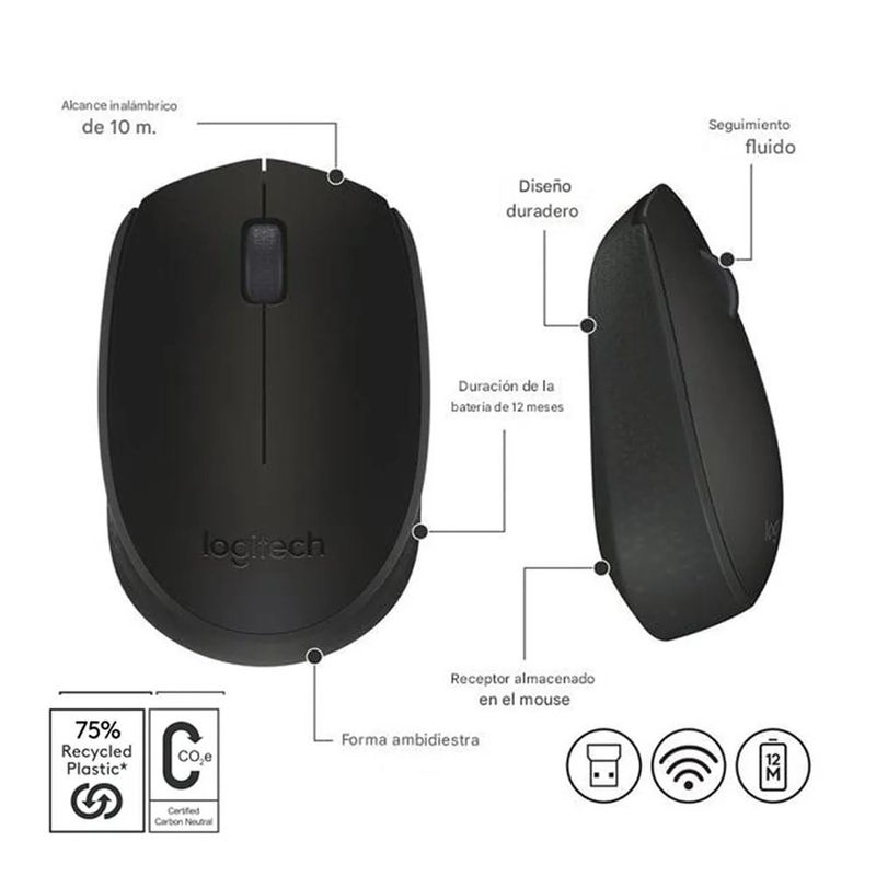 Mouse Inalámbrico Clamshell Color Negro