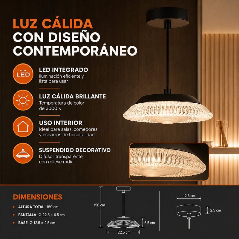 Lámpara Colgante LED Verre I 6.5 W Luz Cálida Acrílico Color Negro