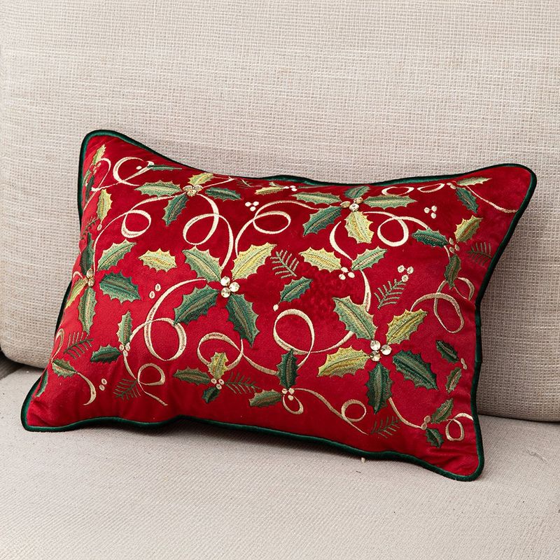 Cojín Navideño Decorativo con Relleno Diseño Guirnalda 35 x 50 cm Color Rojo