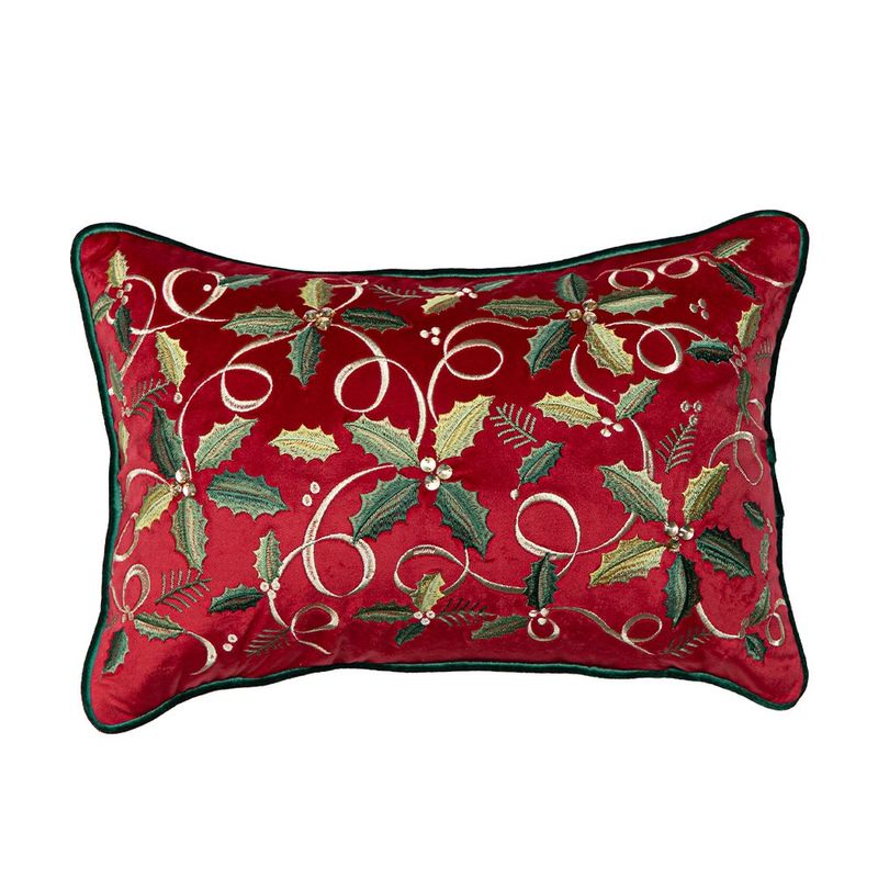 Cojín Navideño Decorativo con Relleno Diseño Guirnalda 35 x 50 cm Color Rojo
