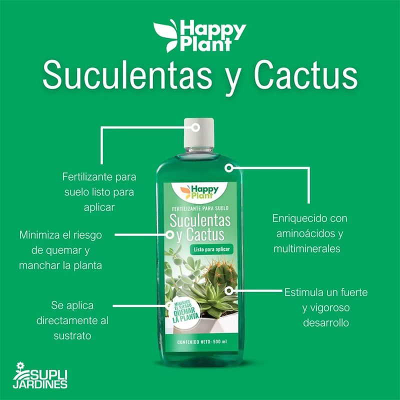 Fertilizante Líquido para Suelo de Suculentas y Cactus 500 mL con Aminoácidos y Multiminerales