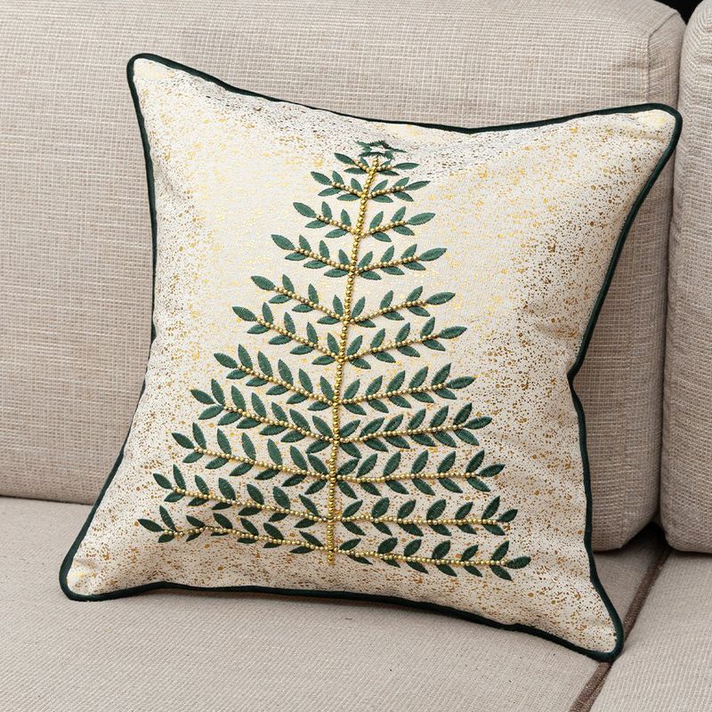 Cojín Navideño Decorativo con Relleno de 45 x 45 cm Diseño Pino Color Beige