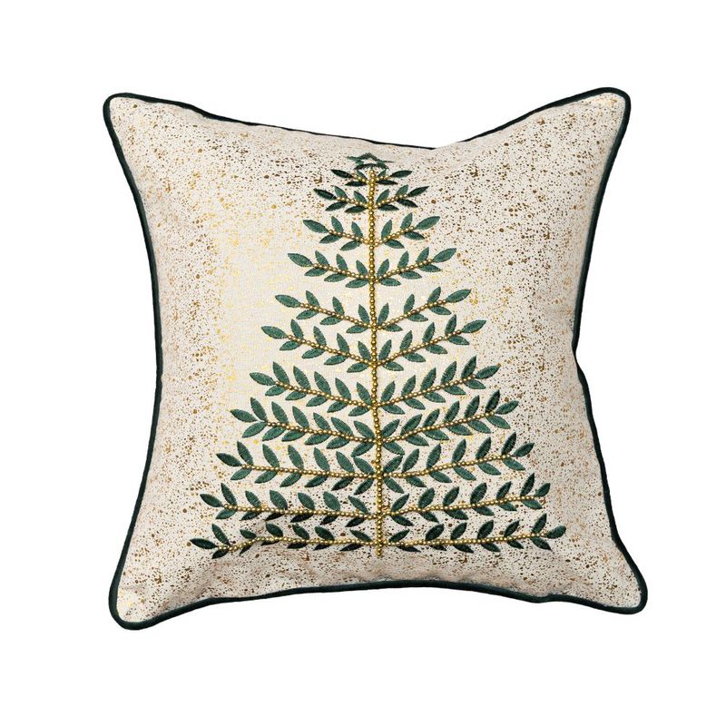 Cojín Navideño Decorativo con Relleno de 45 x 45 cm Diseño Pino Color Beige