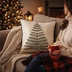 Cojín Navideño Decorativo con Relleno de 45 x 45 cm Diseño Pino Color Beige