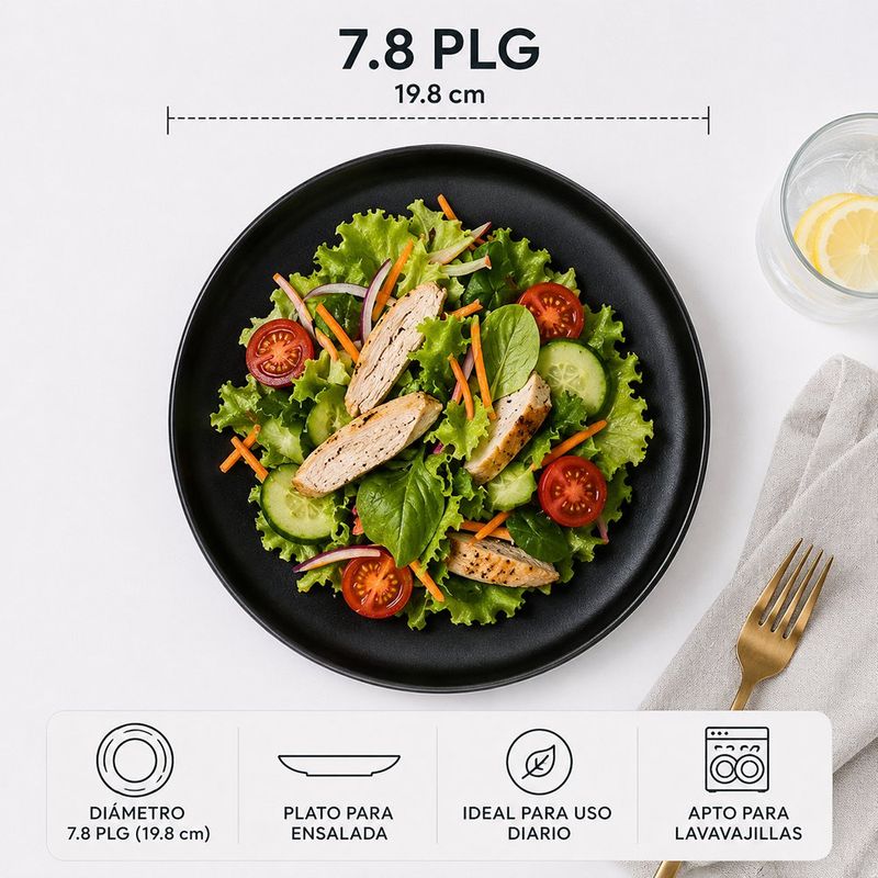 Plato Manhattan para Ensalada de 19.8 Cm Color Negro