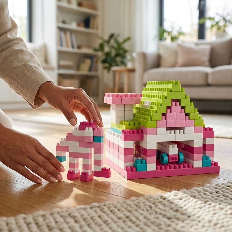 Bloques de Construcción Infantil en Caja con Asa Color Rosado para Niña 230 Piezas